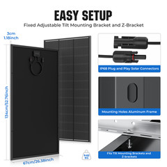 12V 400W (200W*2) Black Solar Panel N-Type 18BB 25% High Conversion RV Off Grid