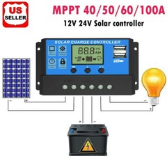 MPPT Solar Panel Regulator Charge Controller Auto Focus Tracking 30-100A 12V/24V