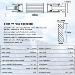 5 portafusibles solar 30A conector macho hembra panel controlador IP67 protecion