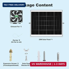 Solar Chicken Coop Fan 3 Kit, 25W Solar Powered Greenhouse Fan Outdoor Waterproo