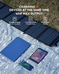 Portable Solar Panel, Foldable Solar Panels Folding Solar Charger with 60W
