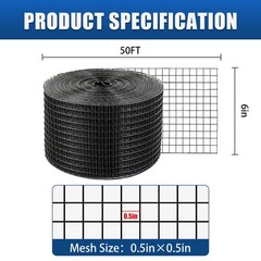 6in x 50FT Solar Panel Bird Mesh Black PVC Coated Steel Solar Panel Bird Guar…