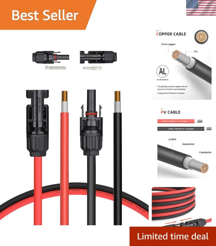 30FT 10AWG Solar Extension Cable Kit with Copper Connectors – Energy Efficient