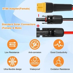 10FT 10AWG XT60 Solar Extension Cable, Male to Female Connector for Power Statio