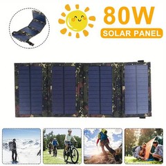 80W USB Solar Panel Folding Power Bank Outdoor Camping Hiking Phone Charger Kit