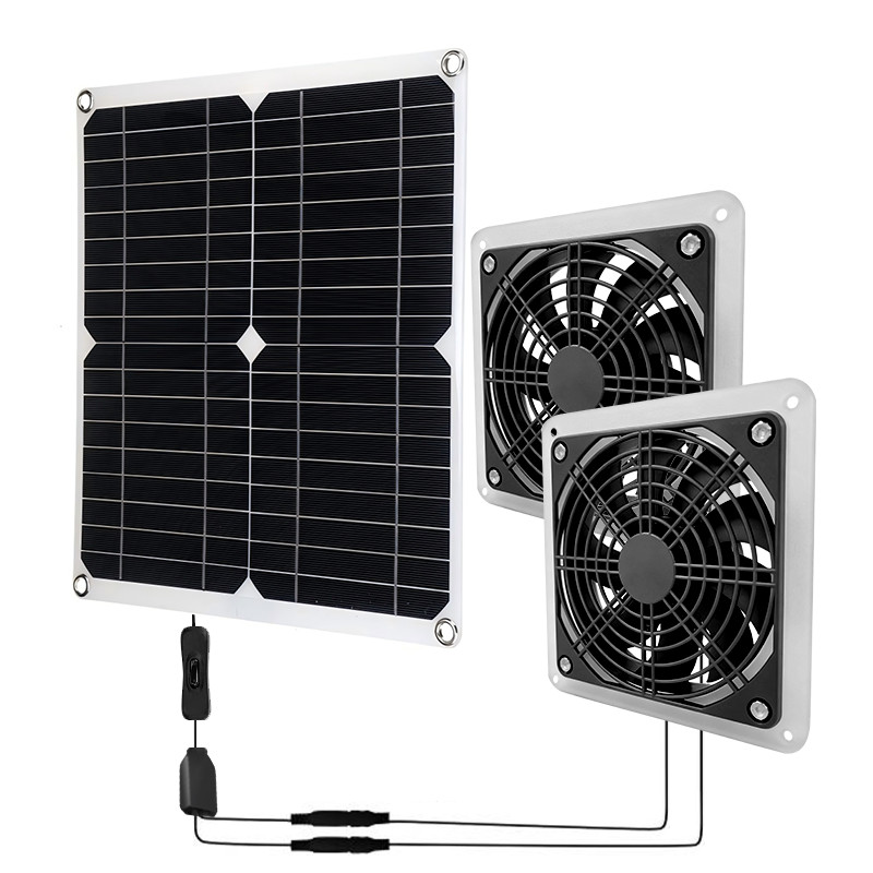 25W Solar Powered Fan Kit Waterproof Exhaust Fan Chicken Coop Camping Greenhouse