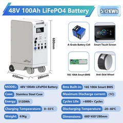 5000W Portable Power Station LiFePO4 48V 100Ah 5Kwh 6000W MPPT Inverter With Lig