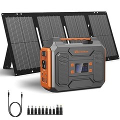 Portable Solar Generator 300W with Foldable 60W Panel Orange