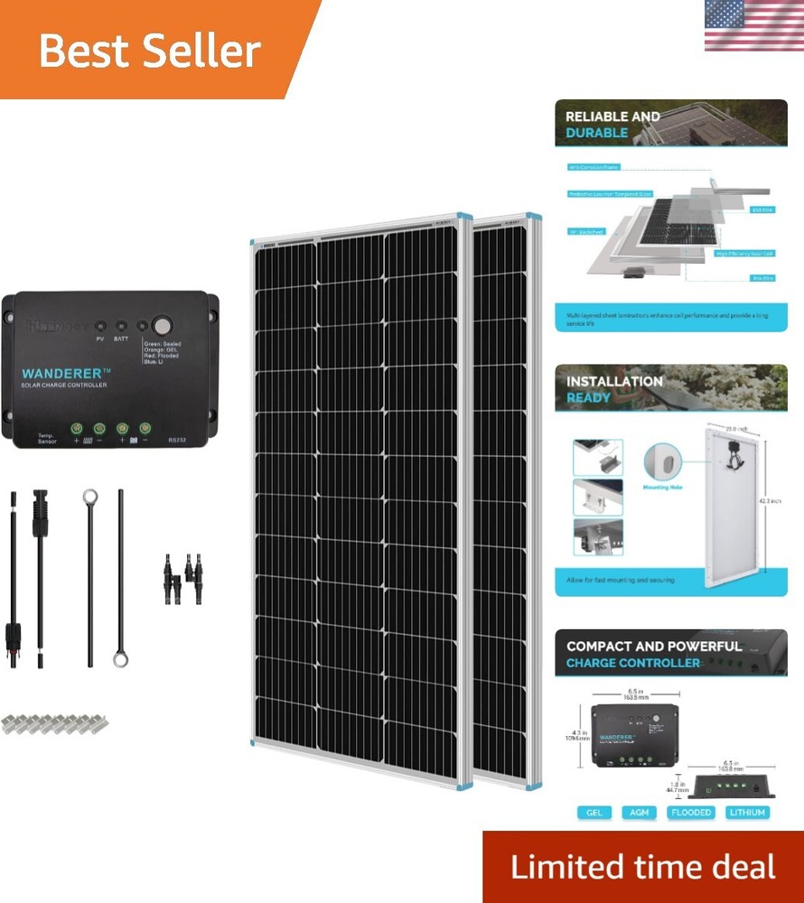 Solar Panel Starter Kit with 2 Pcs 100W Solar Panel and 30A PWM Charge Contro…