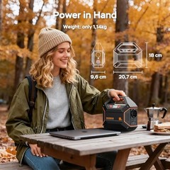 155Wh Solar Generator with Solar Panel Included 30W Portable Black Orange