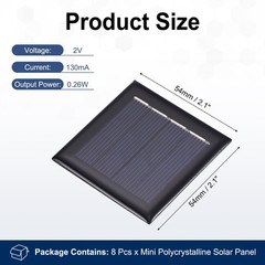8Pcs 2V 0.26W 130mA Mini Polycrystalline Solar Panel 2.1×2.1″/54x54mm