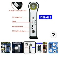Portable Solar Lighting System USB Charger 6V Solar Panel Power Storage Recharg