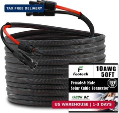 Twin Wire 50FT Solar Extension Cable – 10AWG (6mm) Black & Red with IP67 Solar P