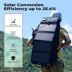 Portable Solar Charger 28W with Digital Ammeter,25.4% High-Efficiency, USB-A/USB