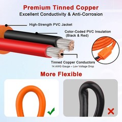 25FT Solar Extension Cable, 14AWG Tinned Copper, Heavy Duty Power Cord for RV, G
