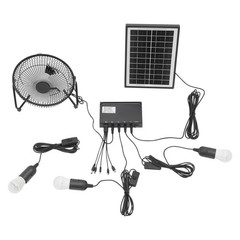 Freestanding Solar Fan Lamp Kit Solar Lighting Solar Powered Fan w/ 3 Bulbs