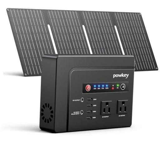 Solar Powered Generator, 200W Portable Power Station with Solar Black+Grey
