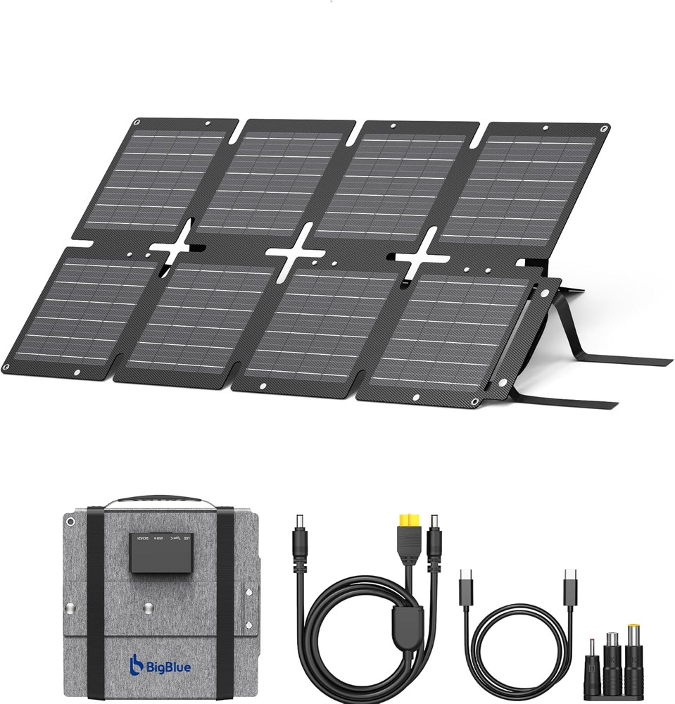 60W Portable Solar Panels with PD 45W USB-C, 20W USB-A, DC Outputs | Built-In Ki