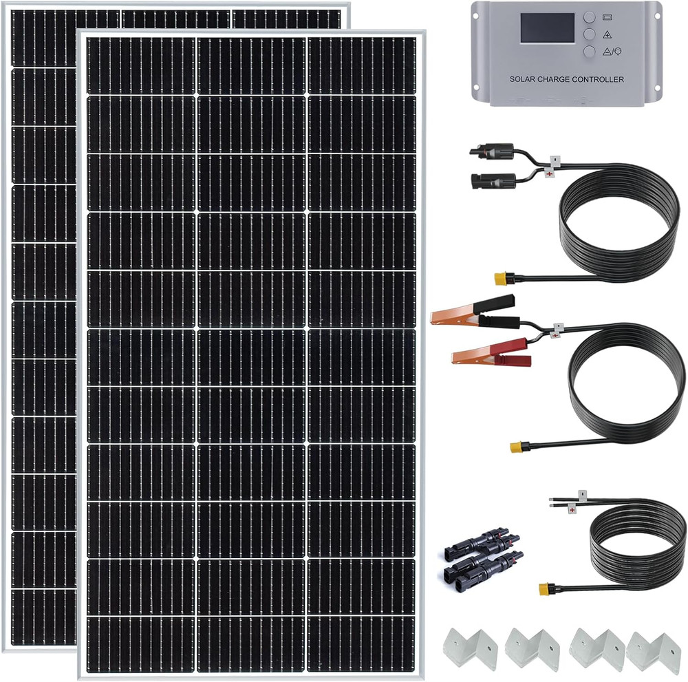 200W Solar Panel Starter Kit – 2 Monocrystalline Modules & 20A Controller