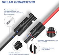 10AWG Solar Panel Extension Cable 50FT Black+Red Cable Flexible Wire Connectors