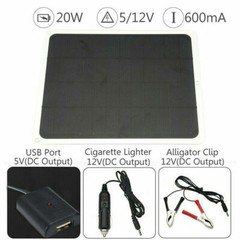 20W Solar Panel 12V Trickle Charger Battery Charger Kit Maintainer Boat RV Car