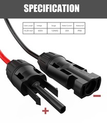 Solar Extension Cable – 10AWG, 30Cm with 2 SAE Polarity Reverse Adapters