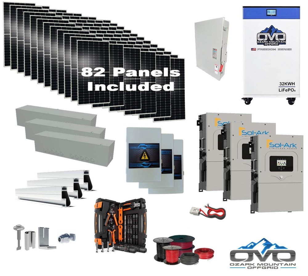 45KW Complete Offgrid Solar Kit + 3x 18K Sol-Ark Inverter + 32kWh OMO 48V Freedo