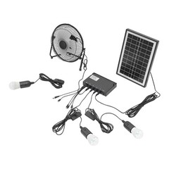 Solar Fan Lamp Kit Solar Lighting Fan w/ 3 Bulbs Freestanding Solar Powered