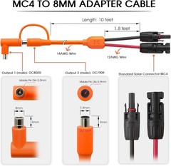 10FT MC4 to 8Mm Adapter Cable for Jackery | Universal Solar Panel Connector and