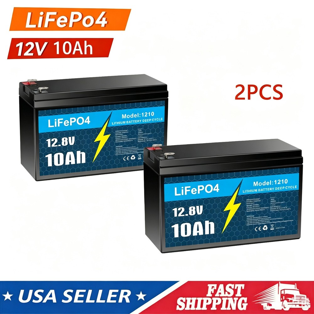 2Pack 12V 10Ah LiFePO4 Lithium Deep Cycle Rechargeable Battery for RV Boat