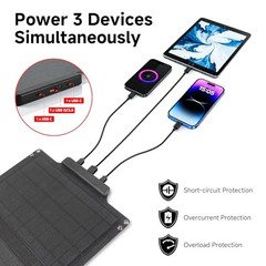 30W Solar Panel Charger, Portable Foldable Solar Panel with 3USB Black
