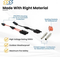 Pack of 2 Solar Y Branch Connectors – IP68 Waterproof Solar Panel Cable Conne…