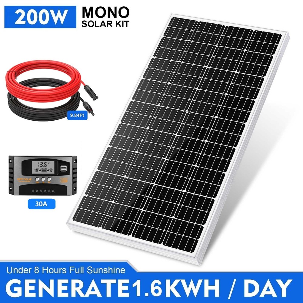 200W Watt Mono Solar Panel Kit 12V Battery Charger Home Camping Boat RV Off Grid