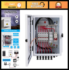 6 String Solar Combiner Box with 20A Fuse, Surge Protection & 63A Breaker