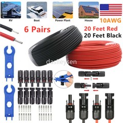 Black+Red 10 AWG Solar Panel Extension Cable Silicone Flexible Wire Connectors