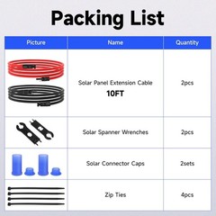 10FT 10AWG Solar Panel Extension Cable PV Wire Solar Connector Pair Black & Red