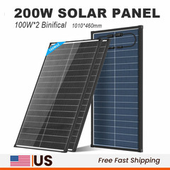Bifacial 200W Solar Panel (2*100W) N-Type Mono 18BB Home RV Camping Off Grid US