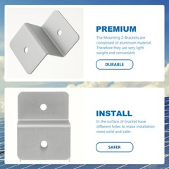 4Pcs Solar Panel Roof Mount Aluminum Z-Brackets Silver Lightweight Durable Stand