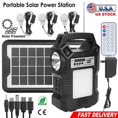New Solar Power Backup Station with Flashlight & 3 Lighting Bulbs for Camping