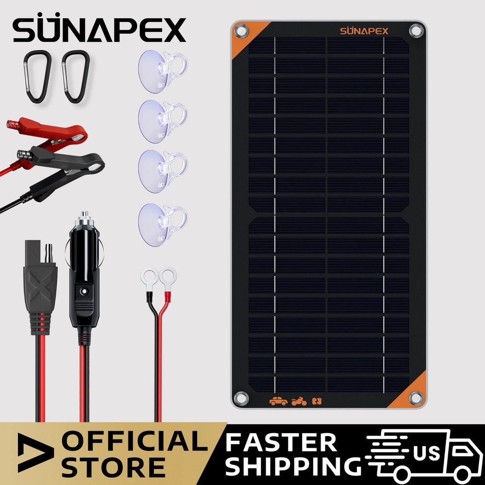 10W Solar Car Battery Trickle Charger & Maintainer, 12V Waterproof Solar Panel T