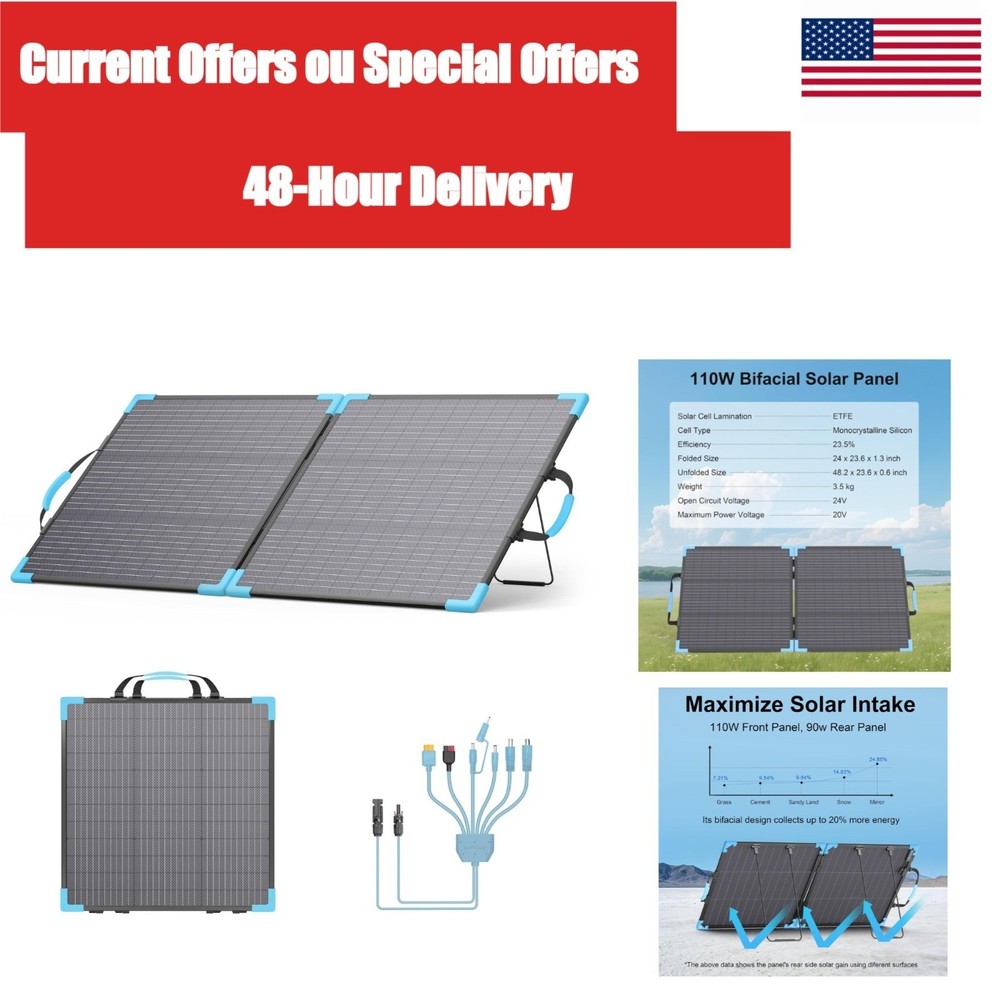 110W Bifacial Foldable Solar Panel 23.5% ETFE IP68 E-POWO