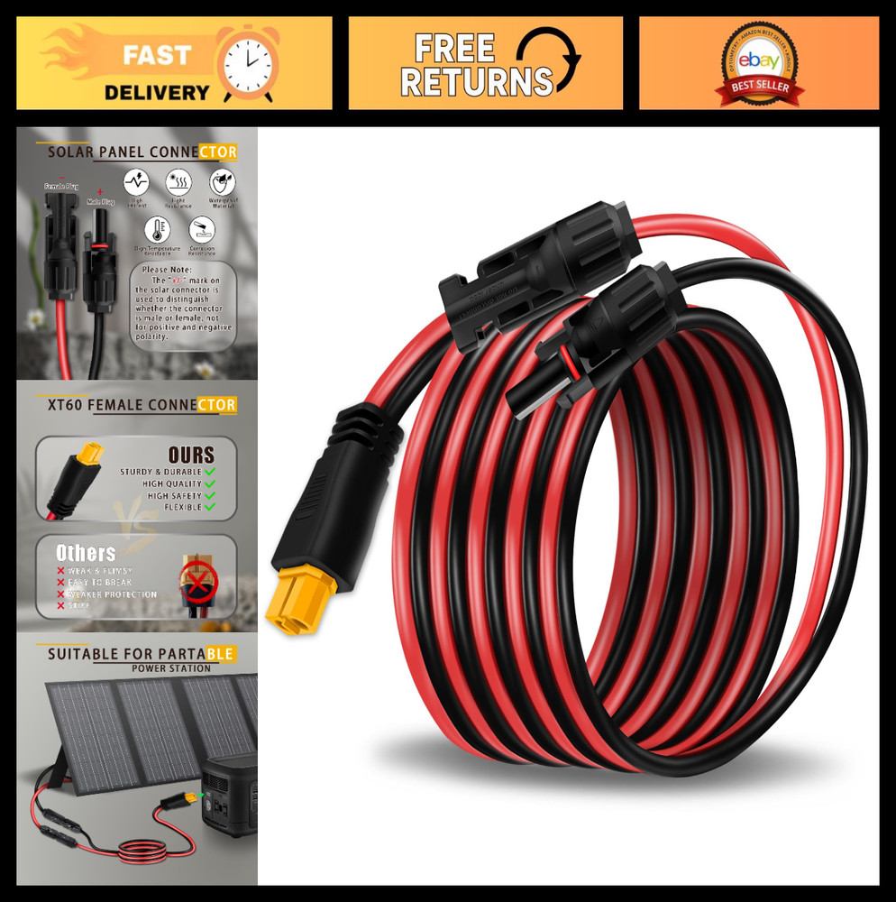 10FT Solar Panel Cable 12AWG MC4 to XT60 Connector Adapter for Portable Power St