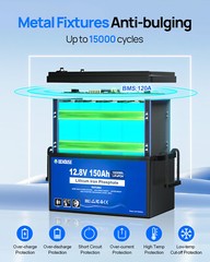 12V 150Ah LiFePO4 Battery Status Indicators Bluetooth Portable Boat RV Solar