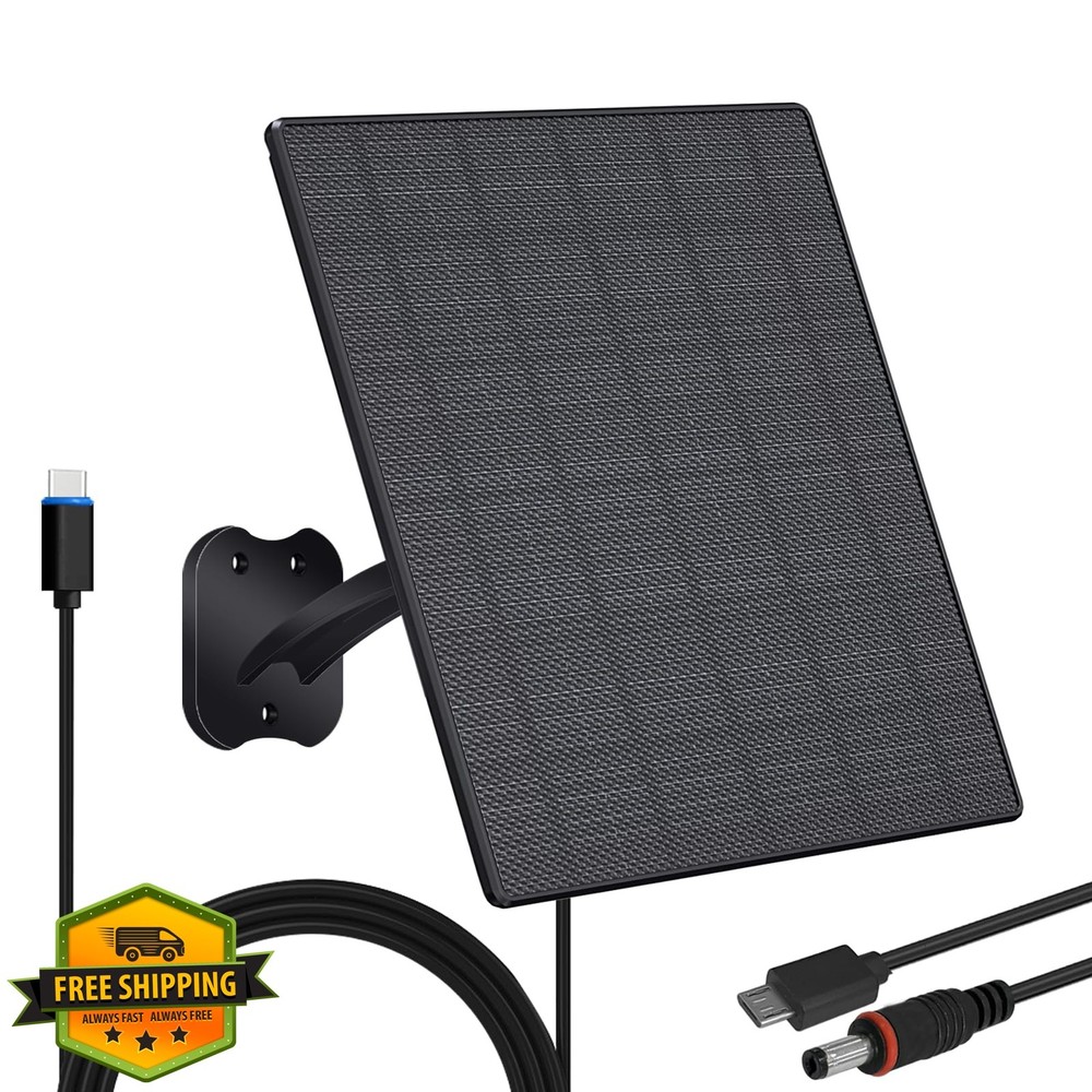 Zivif 10W Solar Panel for Security Cameras, 5V Solar Charger with USB-C/Micro…
