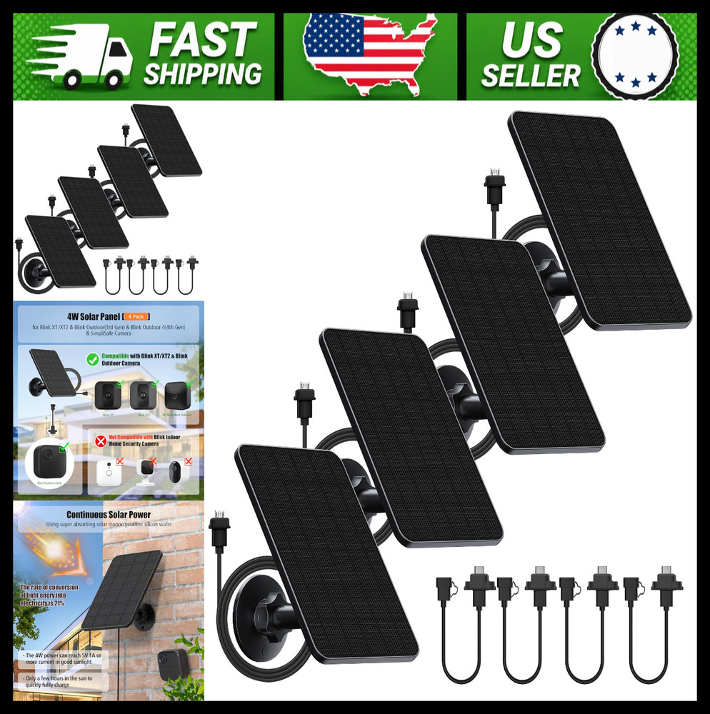 Rhorawill 4 Pack Solar Panel for Blink Outdoor 2K+/4(4th Gen)/Outdoor(3rd Gen)