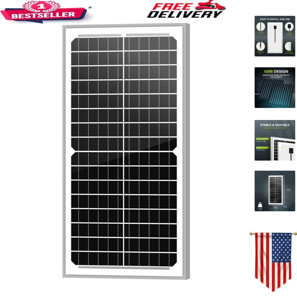 High-Performance 10W Monocrystalline Solar Panel, 12V – Ideal for Camping & more