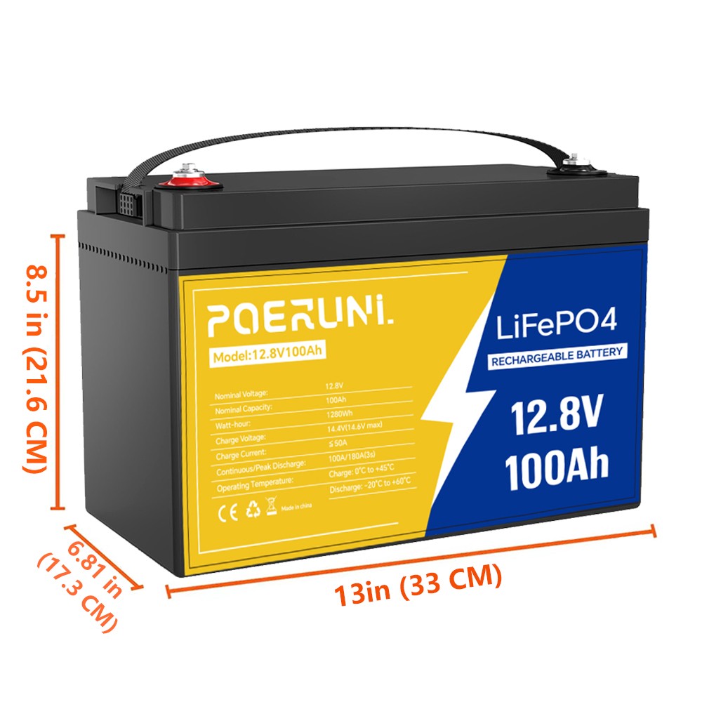 100Ah 12V LiFePO4 Lithium Backup Battery 1280Wh Built-in BMS For solar golf cart