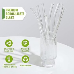12-Pack Reusable Glass Straws, Clear Glass Drinking Straw, 10”X10 MM, Set of 6