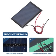 2 Pcs 3V 0.27W 90mA Mini Solar Panels with 2 Cable 62mm x 36mm