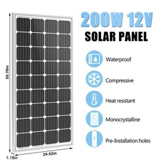 PFCTART 200w watt 12v Monocrystalline Solar Panel RV Camping Home Off Grid
